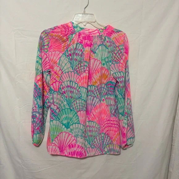 Lilly Pulitzer Pink and Green Shell Print Blouse - Picture 5 of 11